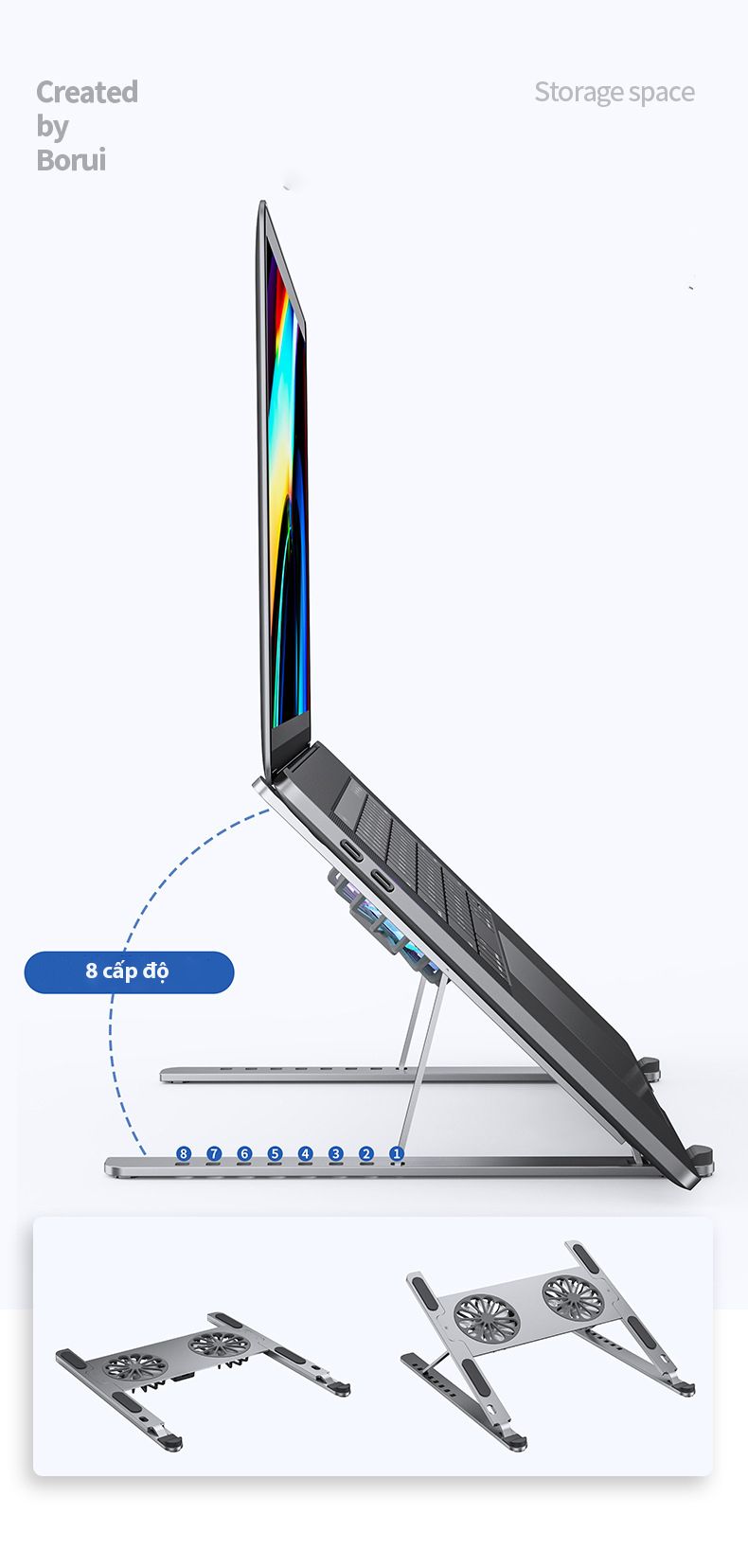 GIÁ ĐỠ LAPTOP/MACBOOK/IPAD 11-16 INCH KIÊM ĐẾ TẢN NHIỆT 2 QUẠT LED 7CM ZAKI - P11-F