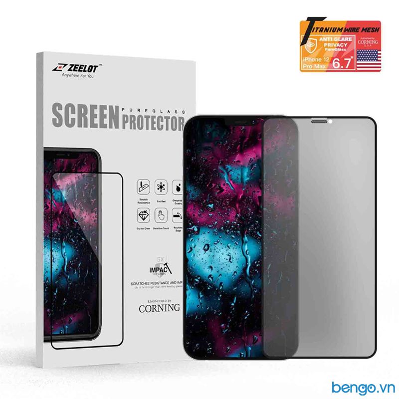 Dán Cường Lực iPhone 12/12 Pro/12 Pro Max/12 Mini Zeelot Chống Nhìn Trộm + Chống Vân Tay