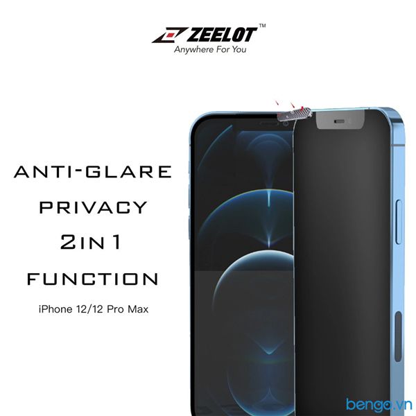 Dán Cường Lực iPhone 12/12 Pro/12 Pro Max/12 Mini Zeelot Chống Nhìn Trộm + Chống Vân Tay