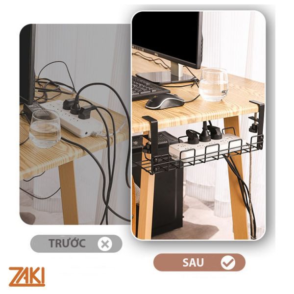 Giá đỡ ổ cắm điện treo cạnh bàn ZAKI không cần khoan đục siêu chắc chắn