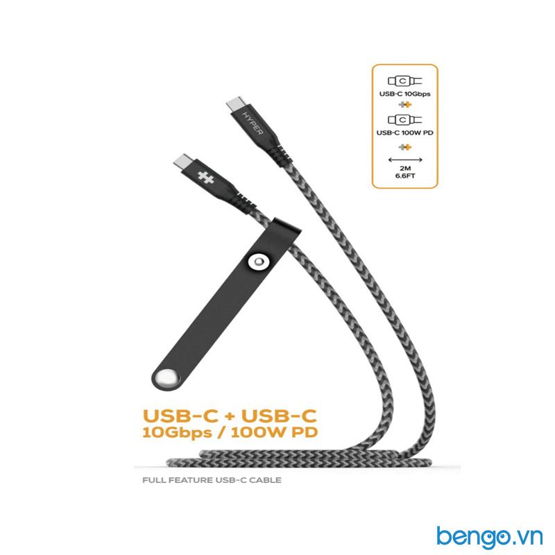 Cáp USB-C to USB-C 2m HyperJuice Data & Charging 10Gbps + 100W - HD-CBG601
