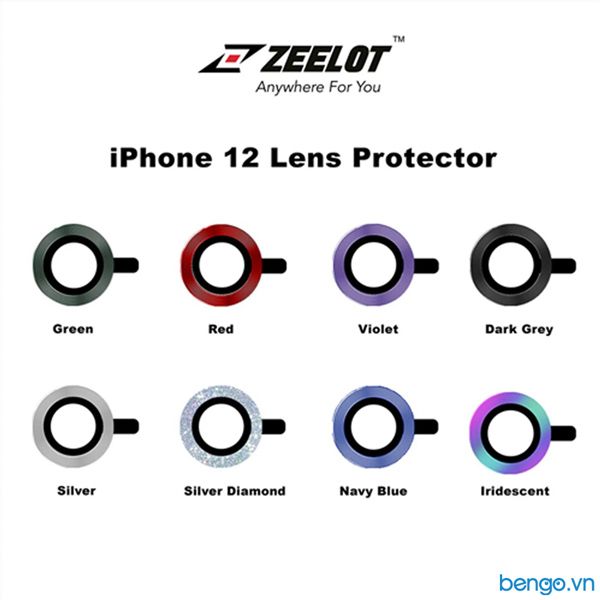 Dán Cường Lực Bảo Vệ Camera iPhone 11/11 Pro/11 Pro Max/12/12 Pro/12 Pro Max Zeelot Titanium Steel Viền Màu