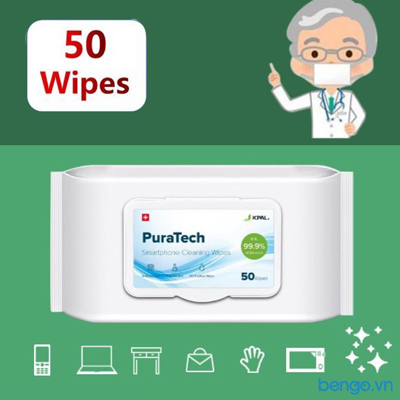 Khăn Ướt Vệ Sinh Smartphone JCPAL Puratech 75% Alcohol - Gói 50 Miếng