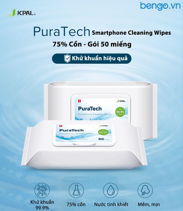Khăn Ướt Vệ Sinh Smartphone JCPAL Puratech 75% Alcohol - Gói 50 Miếng