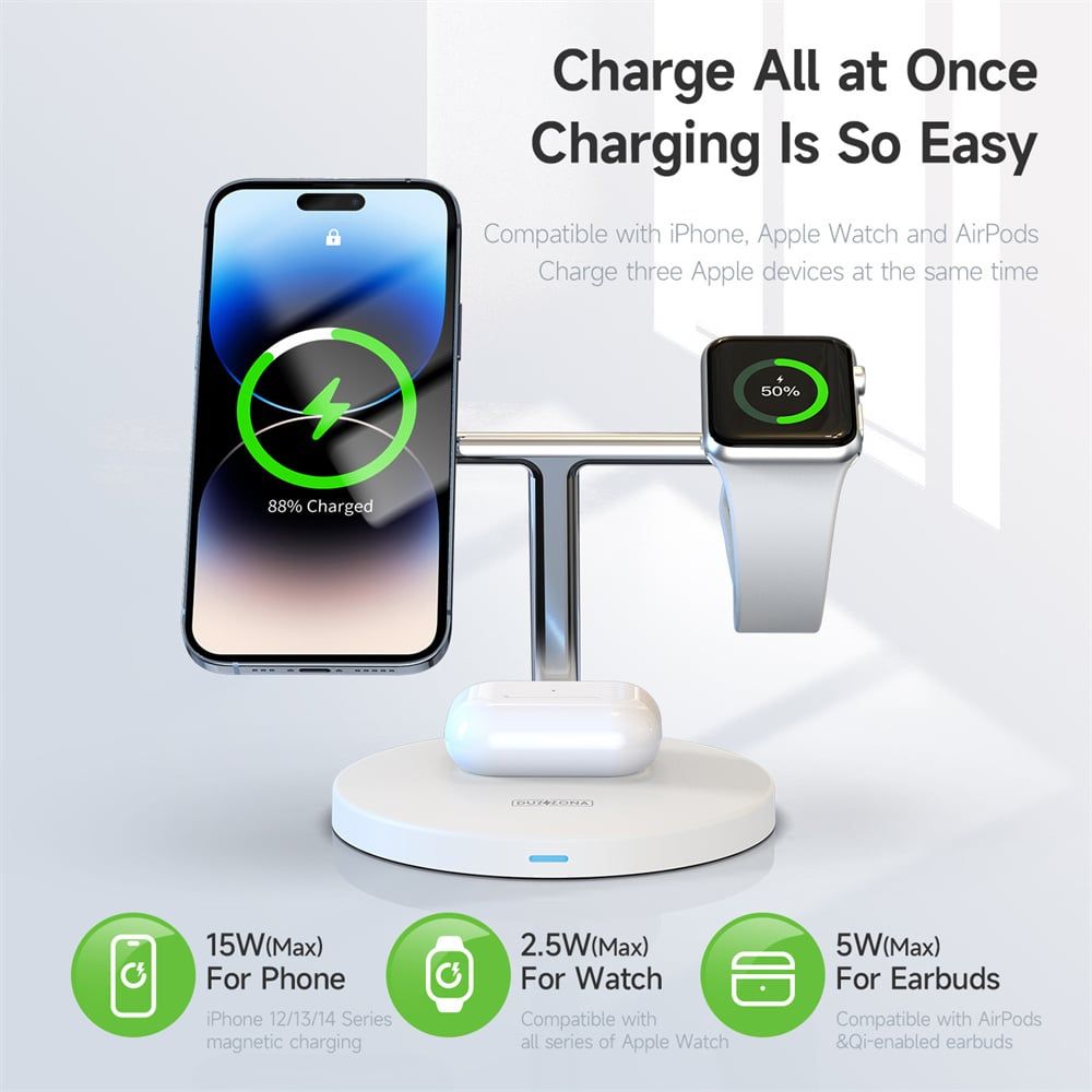 Duzzona W9 - Đế sạc MagSafe 3-in-1 15W Magnetic Wireless Charger for iPhone / Apple Watch / AirPods