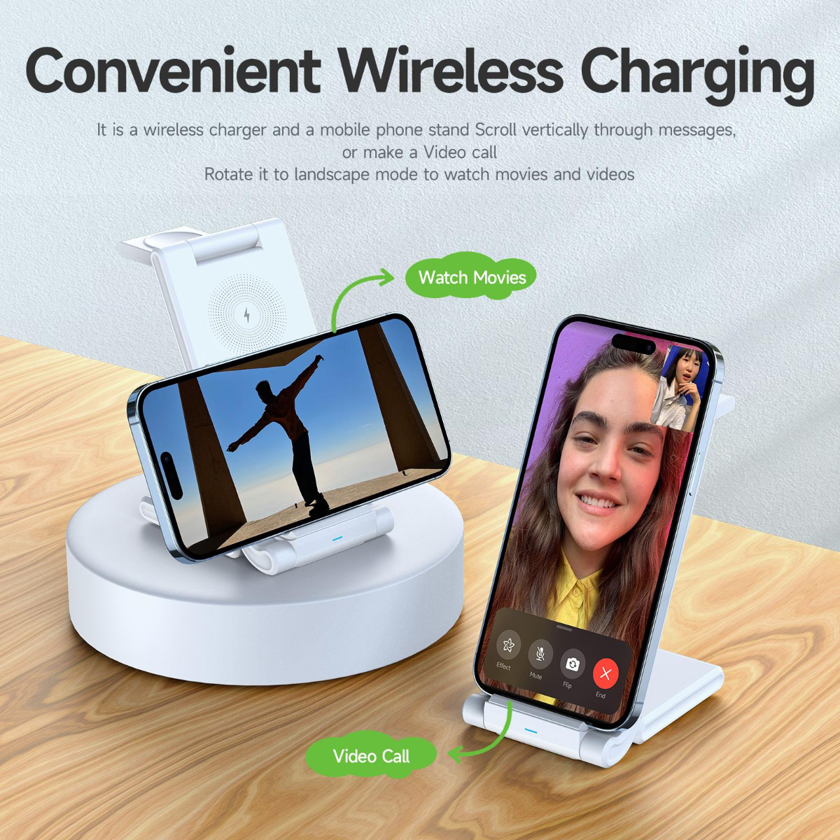 Duzzona W10-A Folding 3-in-1 Wireless Charger Stand 15W for iPhone / AirPods / Apple Watch