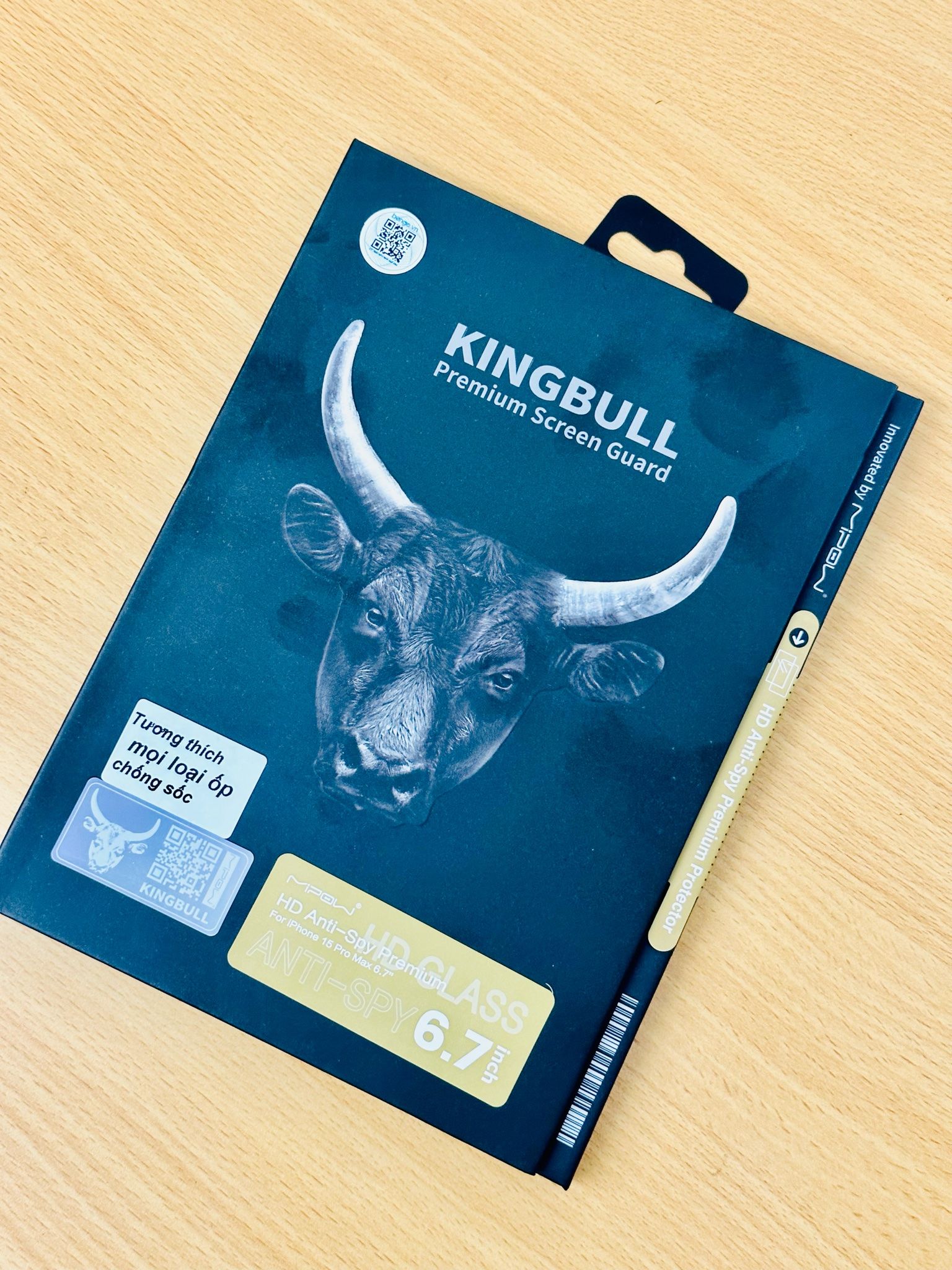 Dán cường lực iPhone 15 Pro Max Mipow Kingbull HD Chống Nhìn Trộm