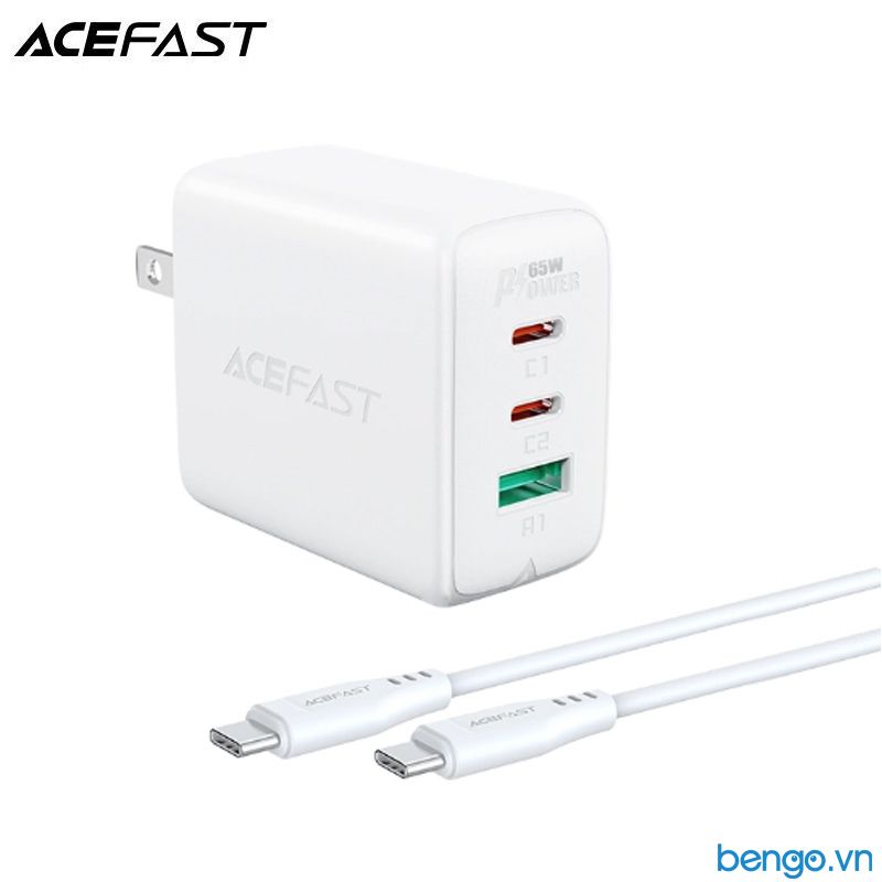 Sạc Nhanh ACEFast A15 PD3.0 65W 3 Cổng USB-C+USB-C+USB-A (US) - Bảo Hành 24 Tháng