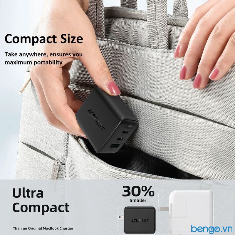 Sạc Nhanh ACEFast A15 PD3.0 65W 3 Cổng USB-C+USB-C+USB-A (US) - Bảo Hành 24 Tháng