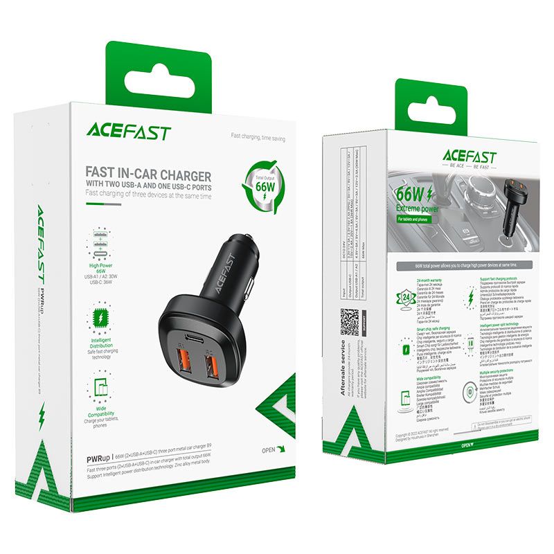 Sạc nhanh xe hơi ACEFAST B9 66W 3 cổng (2xUSB-C+USB-A)