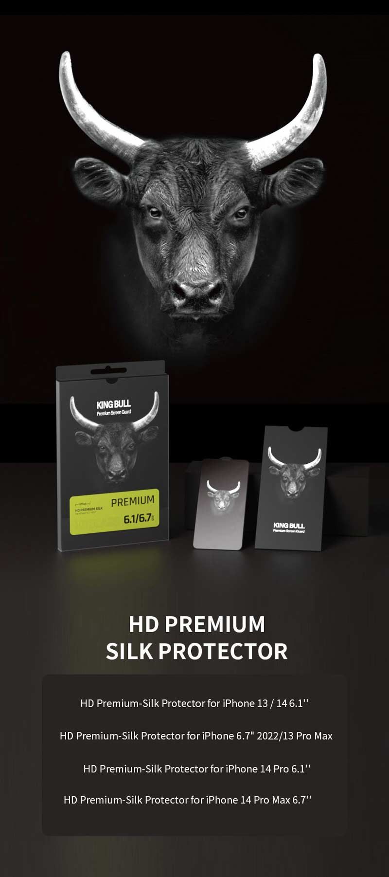 Dán cường lực iPhone 13/13 Pro Max/14 Pro/14 Pro Max MIPOW KINGBULL PREMIUM SILK (2.7D)