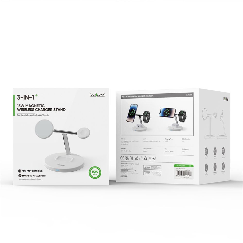 Duzzona W9 - Đế sạc MagSafe 3-in-1 15W Magnetic Wireless Charger for iPhone / Apple Watch / AirPods