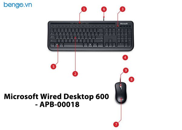 Bộ Bàn Phím, Chuột Có Dây Microsoft Wired Desktop 600 - APB-00018