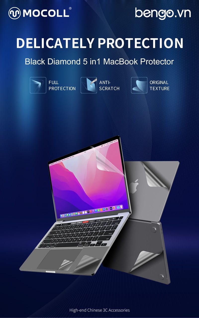 Bộ Dán Full MacBook Air M2 MOCOLL 5 In 1 Diamond Series