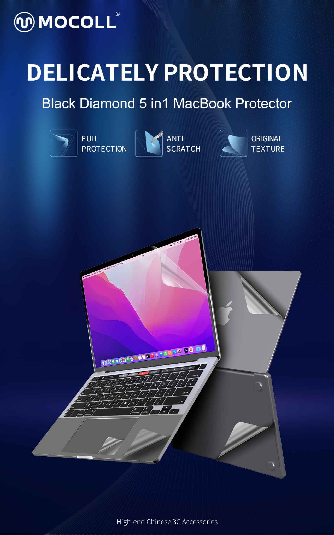 Bộ Dán Full MacBook Air M2 MOCOLL 5 In 1 Diamond Series