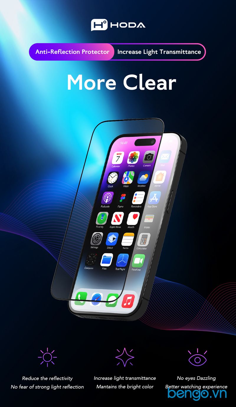 Dán cường lực iPhone 16 Pro Hoda Chống Nhìn Trộm + Chống Chói (Anti-Peeper with Anti-Reflection)