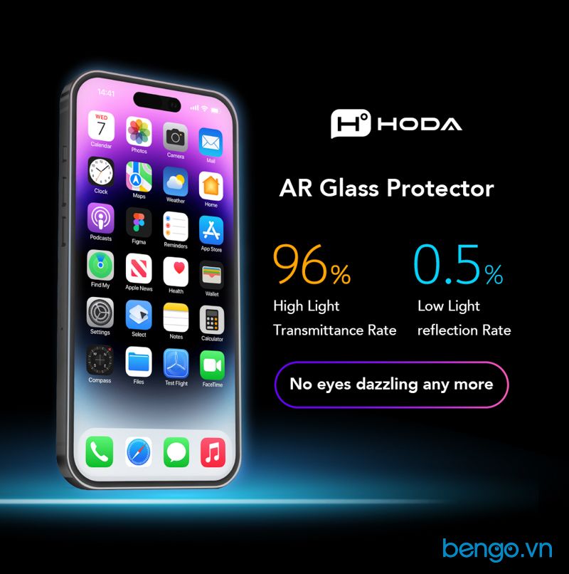 Dán cường lực iPhone 16 Pro Hoda Chống Nhìn Trộm + Chống Chói (Anti-Peeper with Anti-Reflection)