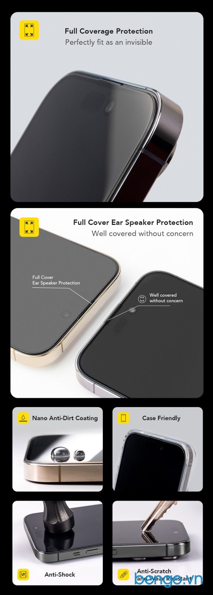 Dán cường lực iPhone 16 Pro Hoda Chống Nhìn Trộm + Chống Chói (Anti-Peeper with Anti-Reflection)
