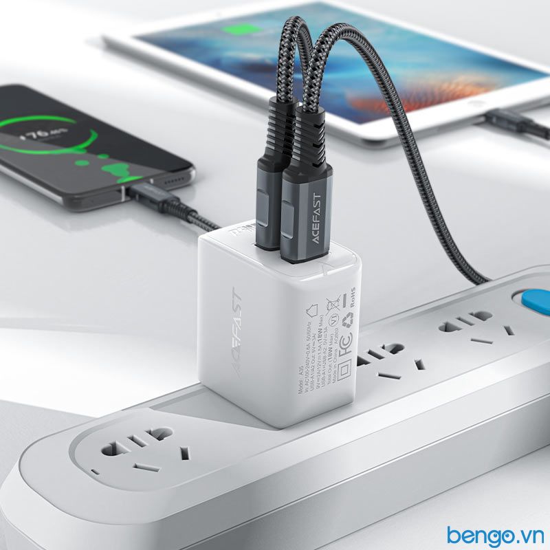 Sạc Nhanh ACEFAST A35 QC18W 2 Cổng USB-A (US) - Bảo Hành 24 Tháng