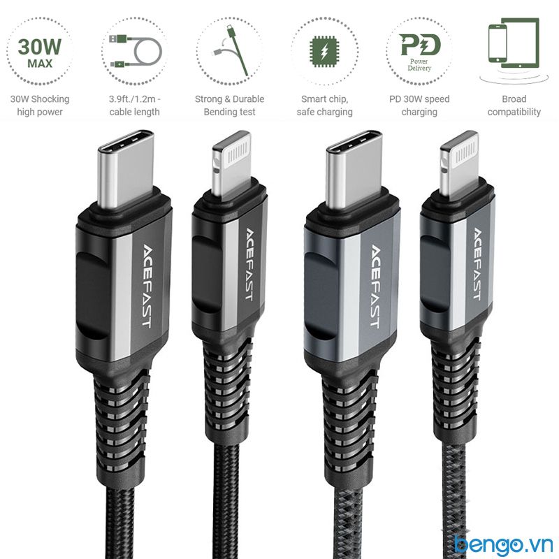 Cáp ACEFAST USB-C To Lightning MFi Đầu Nối Hợp Kim Nhôm Dài 1.2m - C1-01