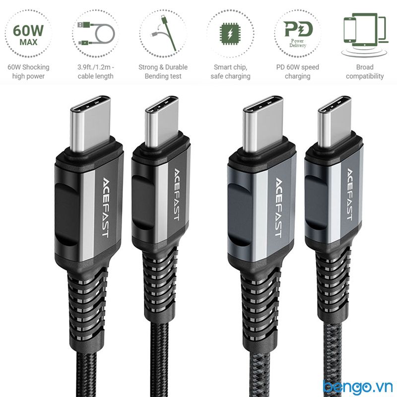 Cáp ACEFAST USB-C To USB-C Đầu Nối Hợp Kim Nhôm Dài 1.2m - C1-03