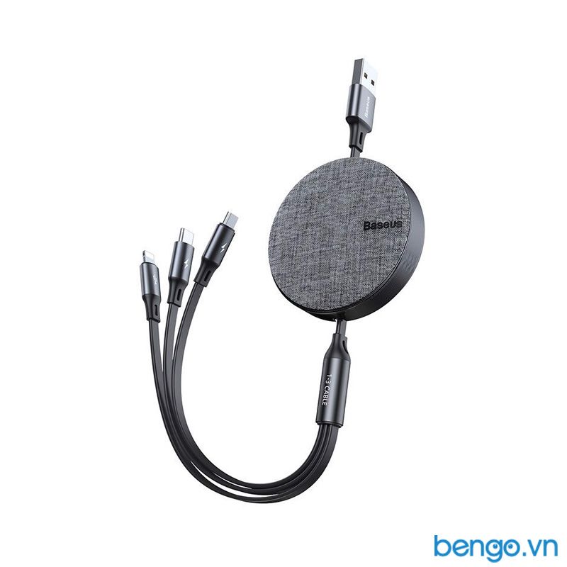 Cáp sạc dây rút Baseus Fabric 3 in 1 Flexible Cable tích hợp 3 đầu USB-C/Micro USB/Lightning 1.2m