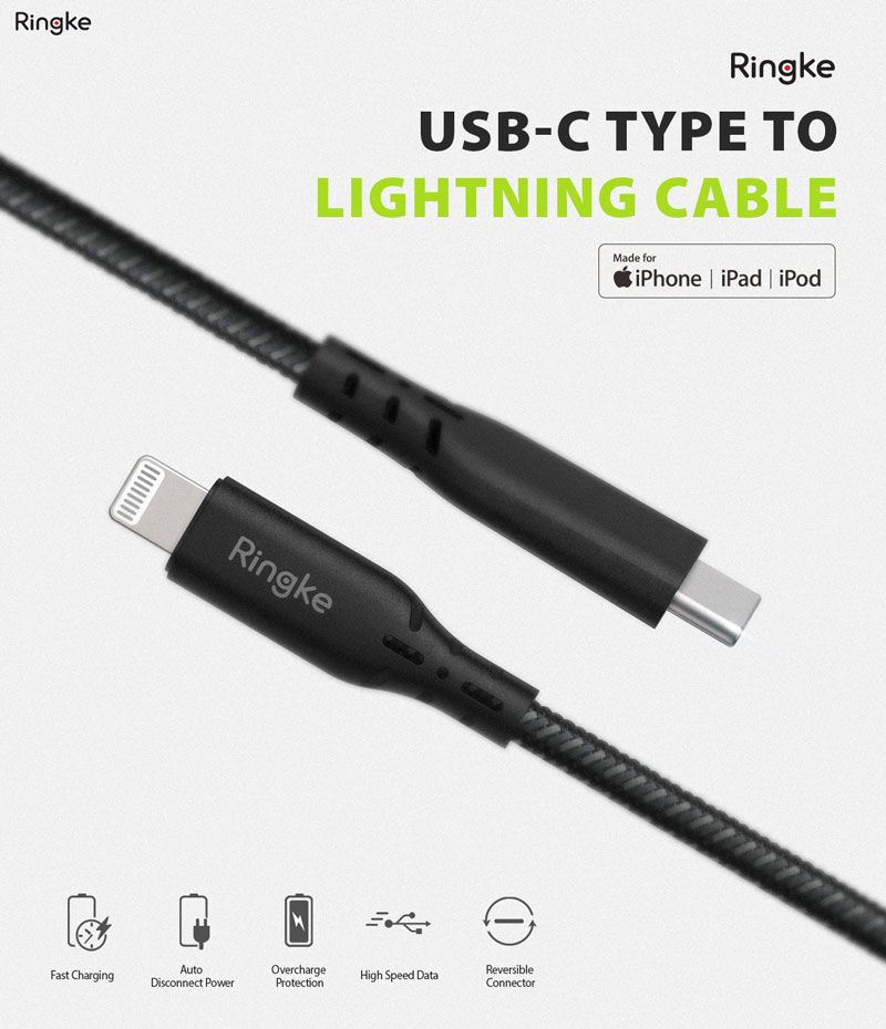 Cáp Sạc Nhanh RINGKE USB-C To Lightning Chuẩn MFi Dài 1.2m