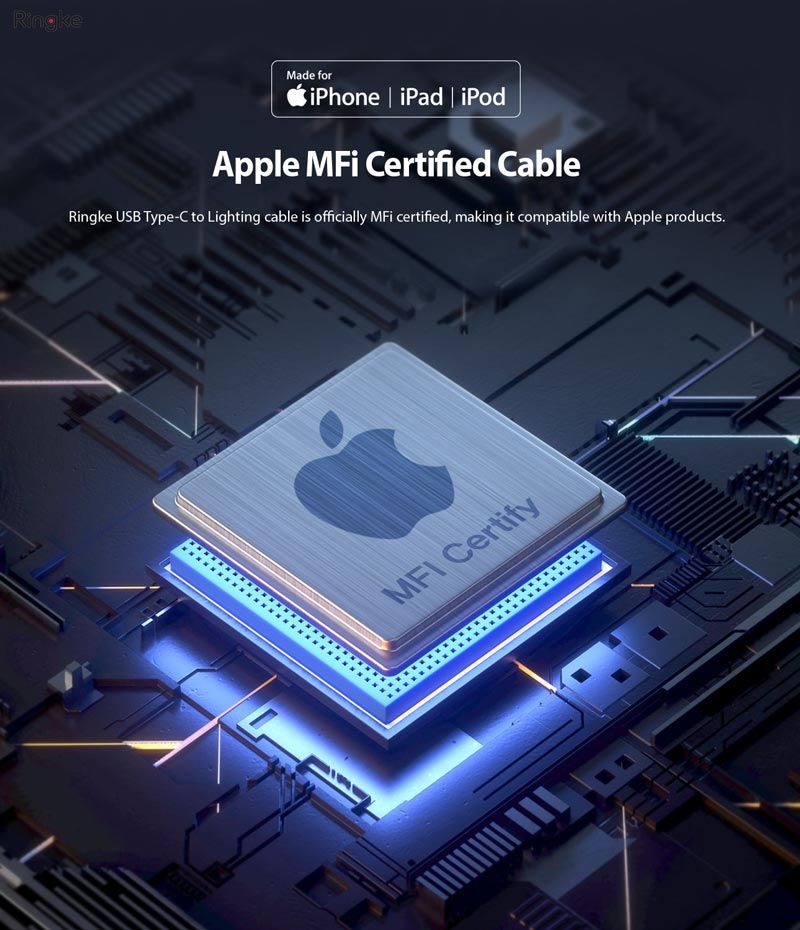 Cáp Sạc Nhanh RINGKE USB-C To Lightning Chuẩn MFi Dài 1.2m