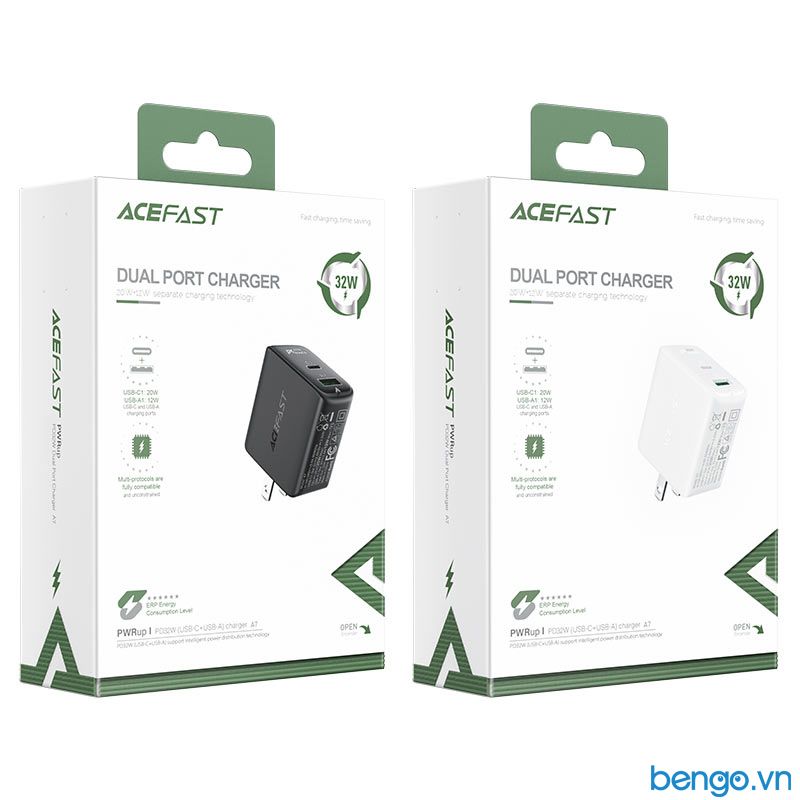 Sạc Nhanh ACEFAST A7 PD3.0 32W 2 Cổng USB-C+ USB-A (US) - Bảo Hành 24 Tháng
