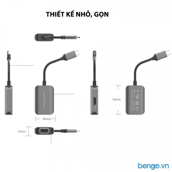 Cổng chuyển HyperDrive 2 in 1 USB-C qua HDMI/VGA 4K - HD-C2HV