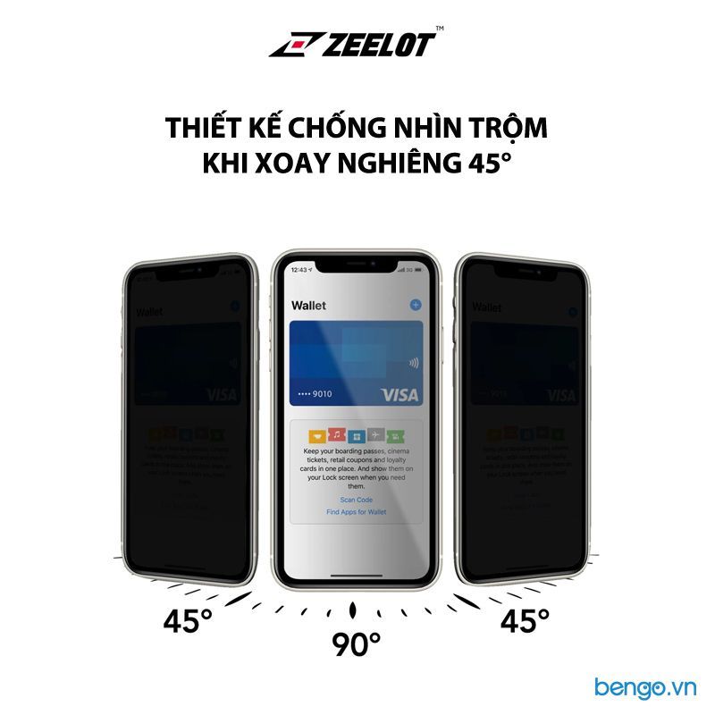Dán cường lực iPhone 11 Pro Max/iPhone 11 Pro/iPhone 11 Zeelot PureGlass Full chống nhìn trộm