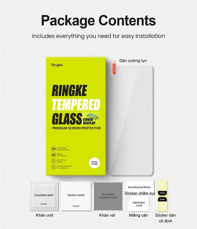 Dán cường lực Samsung Galaxy Z Fold 5 Ringke Cover Display Tempered Glass (Màn hình ngoài)