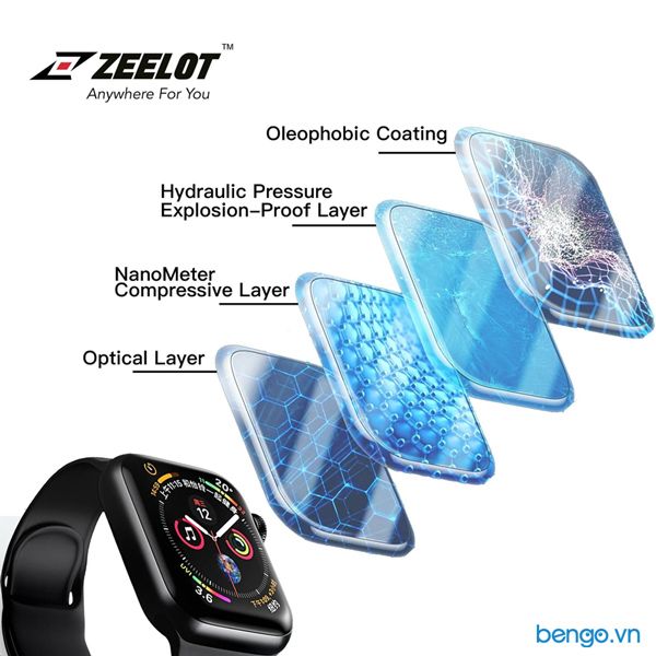 Dán Cường Lực Apple Watch Zeelot Nanometer Clear Full Keo/Full Keo Chống Vân Tay