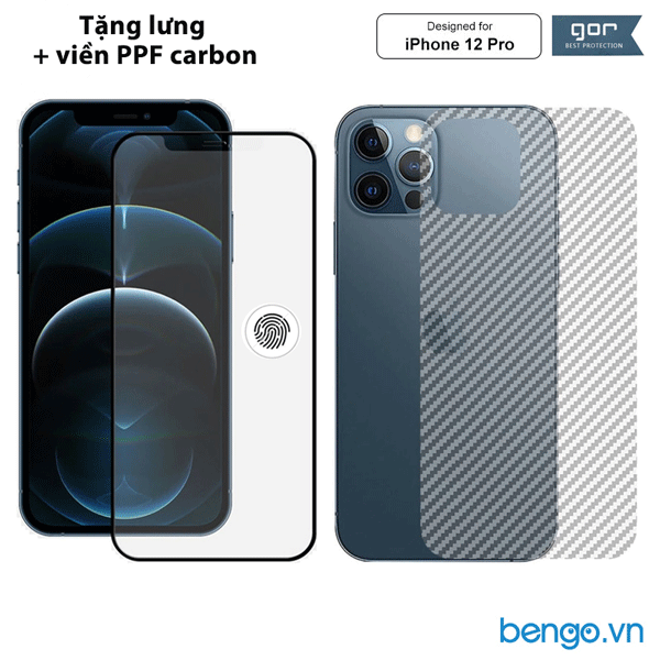 Dán Cường Lực IPhone 12/IPhone 12 Pro GOR AG Chống Vân Tay (Tặng Mặt Lưng + Viền PPF Carbon)