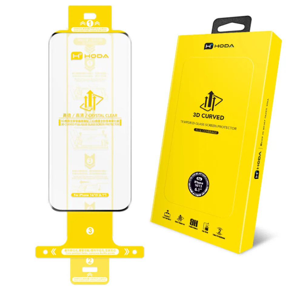 HODA Clear 3D Full Glue Glass Screen Protector for iPhone 16 Pro MAX (Dust Free)