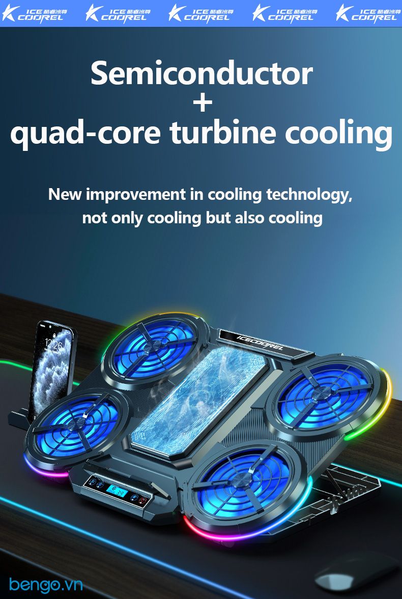 Giá đỡ tản nhiệt laptop ICE Coorel Q5 5 quạt có đế làm lạnh