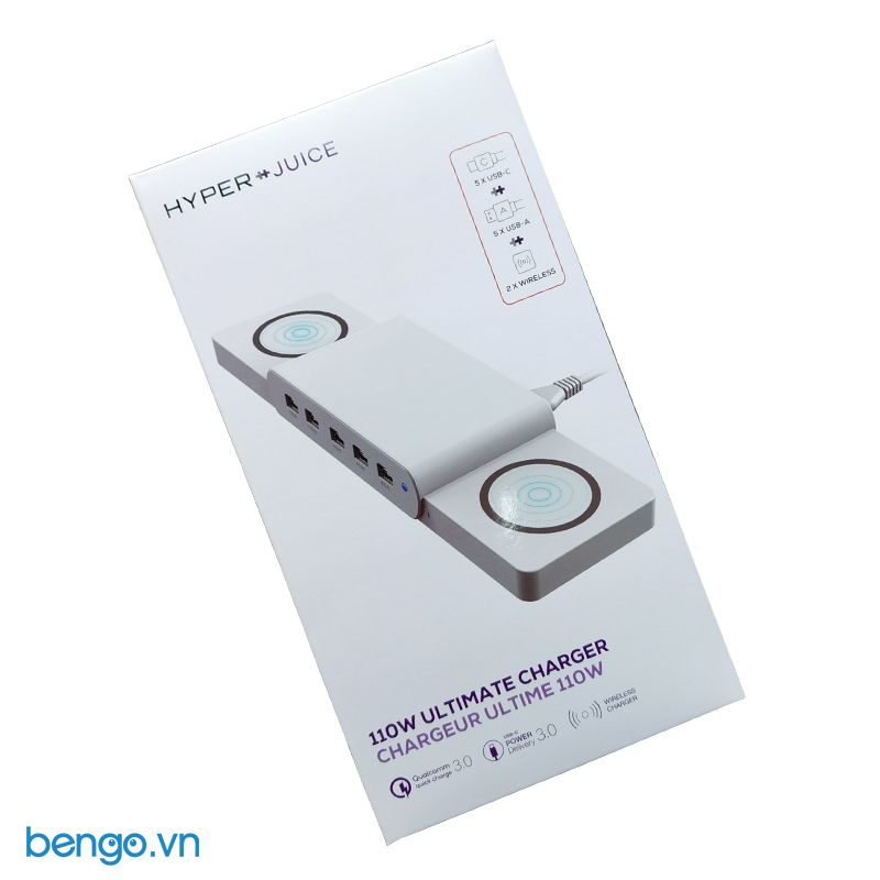 Sạc Hyper++Juice 110W 2 sạc Wireless 15W và 5 cổng kép USB-C/USB-A với PD3.0 + QC3.0 - HJ-UC5