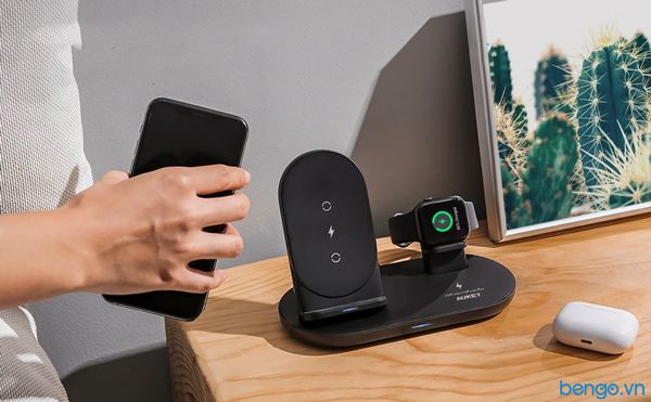Đế Sạc Không Dây 3 Trong 1 Aukey Chuẩn Qi 10W Hỗ Trợ Sạc 3 Thiết Bị Cùng Lúc - LC-A3