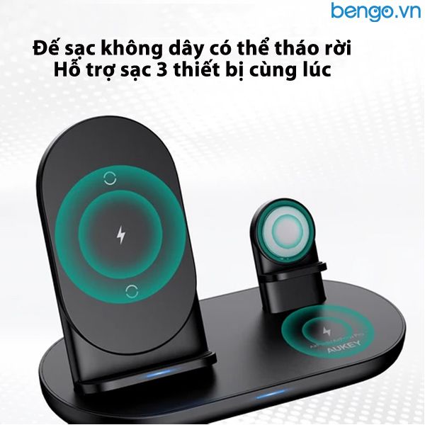 Đế Sạc Không Dây 3 Trong 1 Aukey Chuẩn Qi 10W Hỗ Trợ Sạc 3 Thiết Bị Cùng Lúc - LC-A3