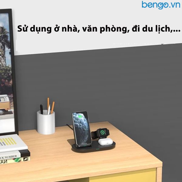 Đế Sạc Không Dây 3 Trong 1 Aukey Chuẩn Qi 10W Hỗ Trợ Sạc 3 Thiết Bị Cùng Lúc - LC-A3