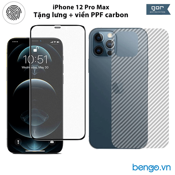 Dán Cường Lực IPhone 12 Pro Max GOR AG Chống Vân Tay (Tặng Mặt Lưng + Viền PPF Carbon)