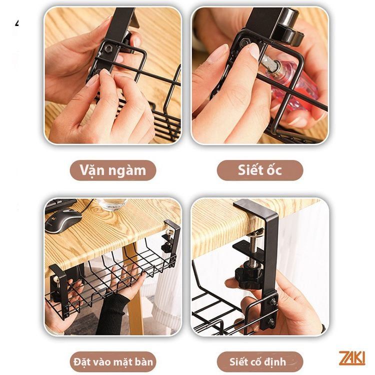 Giá đỡ ổ cắm điện treo cạnh bàn ZAKI không cần khoan đục siêu chắc chắn