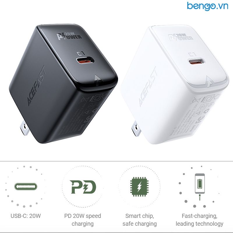 Sạc Nhanh ACEFAST A3 PD3.0 20W 1 Cổng USB-C (US) - Bảo Hành 24 Tháng