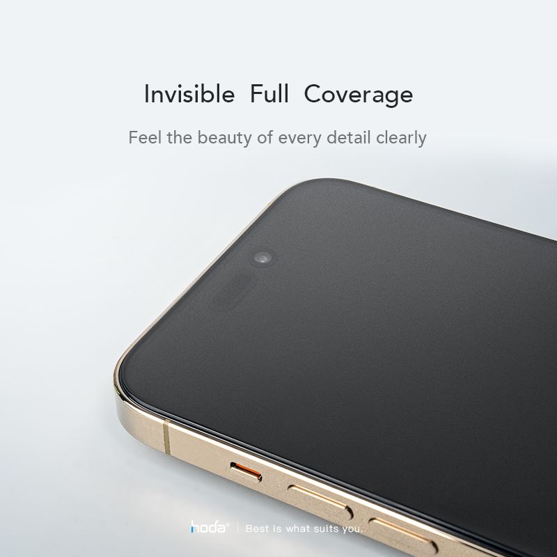 Cường lực Hoda iPhone 16 Pro Max 2 in 1 Chống nhìn trộm + chống vân tay (kèm khung dán lấy bụi)