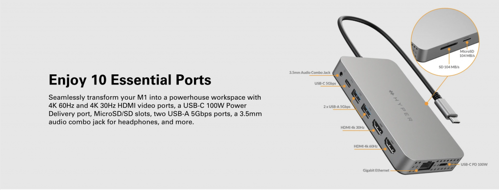 Hub Hyperdrive Dual 4K HDMI 10 In 1 USB-C - HDM1H