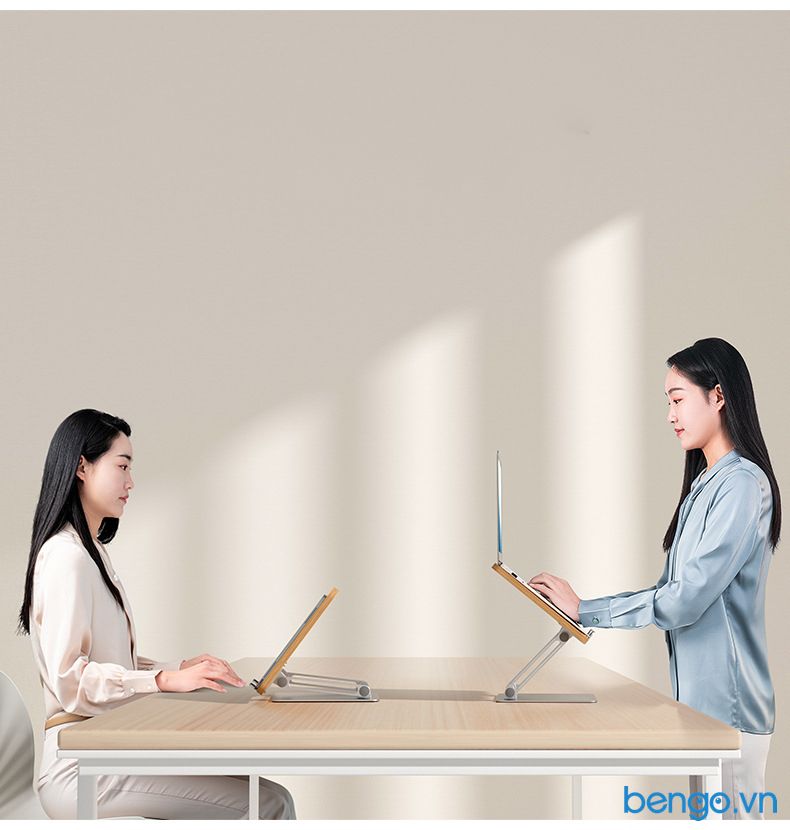 Chân đế giá đỡ Laptop UP mặt gỗ cho MacBook, Laptop, Tablet - Bạc