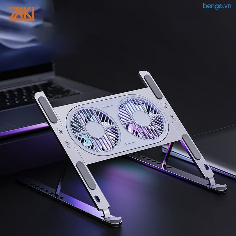 GIÁ ĐỠ LAPTOP/MACBOOK/IPAD 11-16 INCH KIÊM ĐẾ TẢN NHIỆT 2 QUẠT LED 7CM ZAKI - P11-F