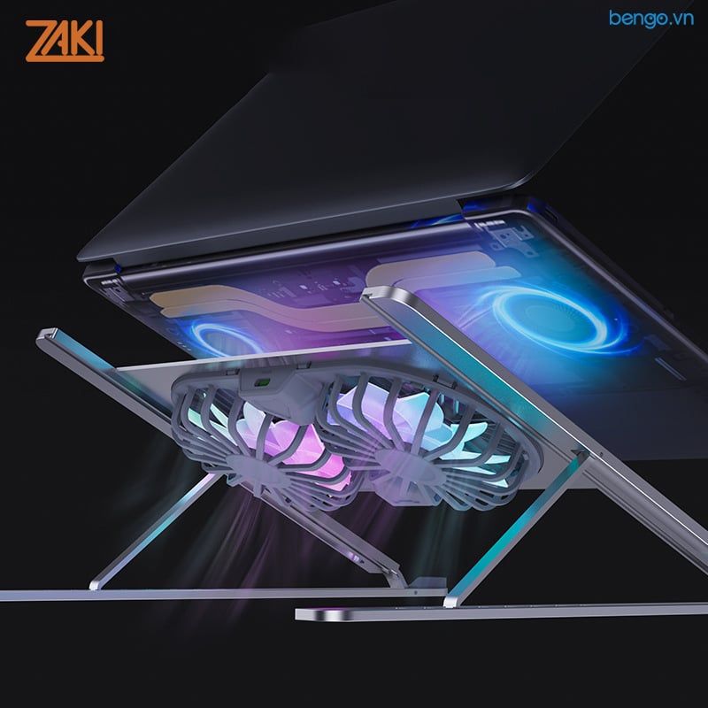 GIÁ ĐỠ LAPTOP/MACBOOK/IPAD 11-16 INCH KIÊM ĐẾ TẢN NHIỆT 2 QUẠT LED 7CM ZAKI - P11-F