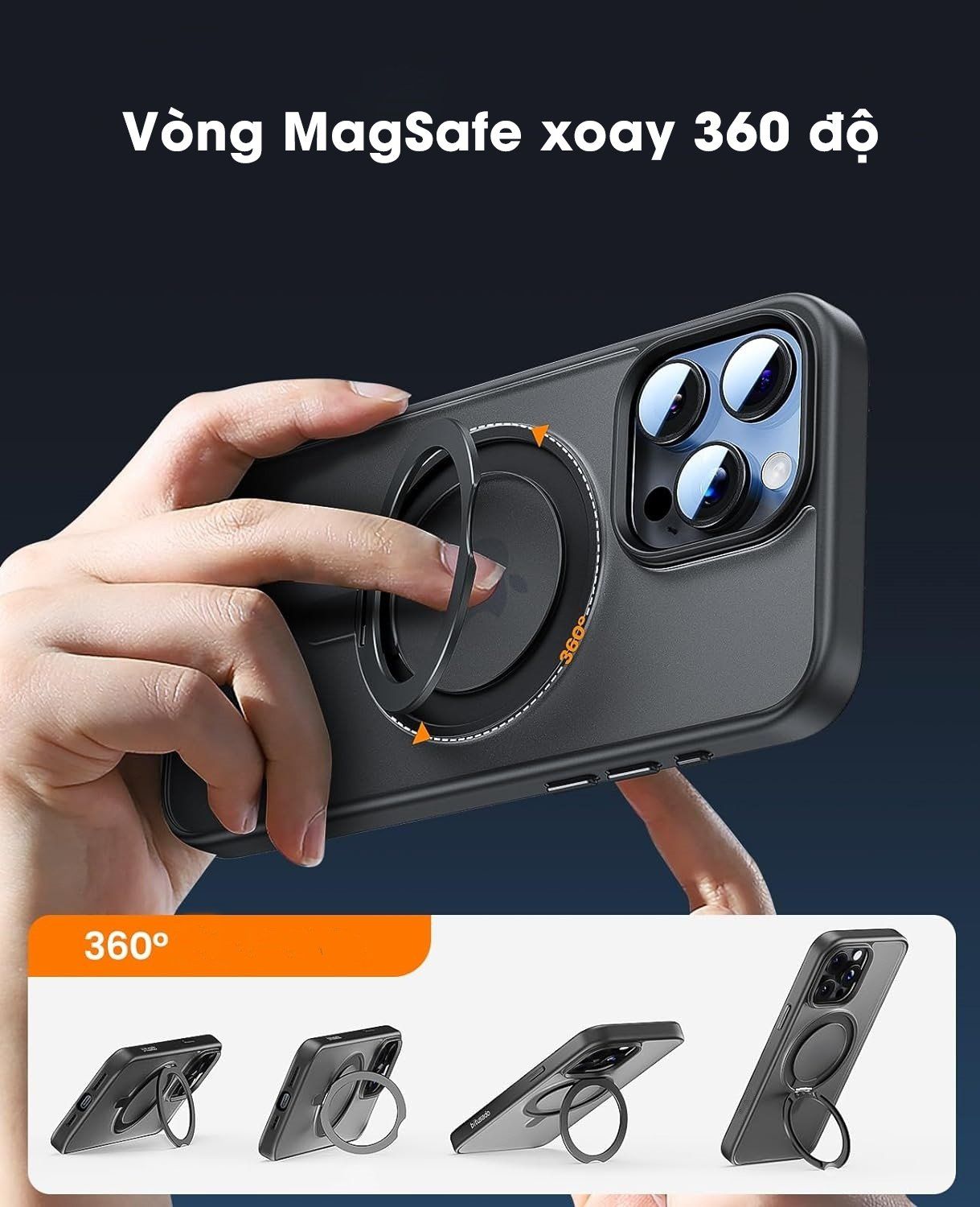 Ốp lưng iPhone 16 Pro Max Bevas BStand 360° Rotated Stand MagSafe