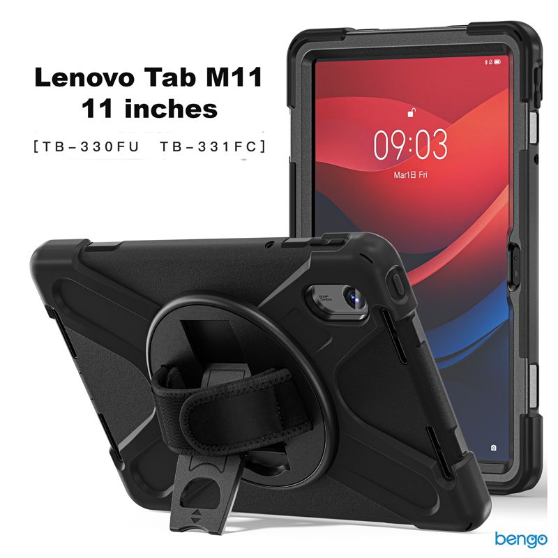 Ốp lưng Lenovo Tab M11 chống Sốc Có Chân Dựng, Dây Đeo Vai Và Tay - Đen